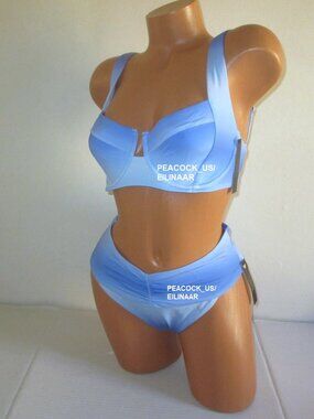 38DD/L VICTORIA SECRET SWIM Lace-Up Back Strappy Top High Waist Bottom Blue Ombr